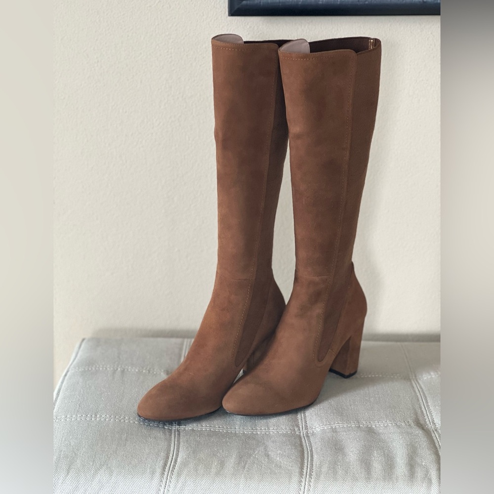 Stuart Weitzman Brown Suede Over-the-Knee Block Heel Boots